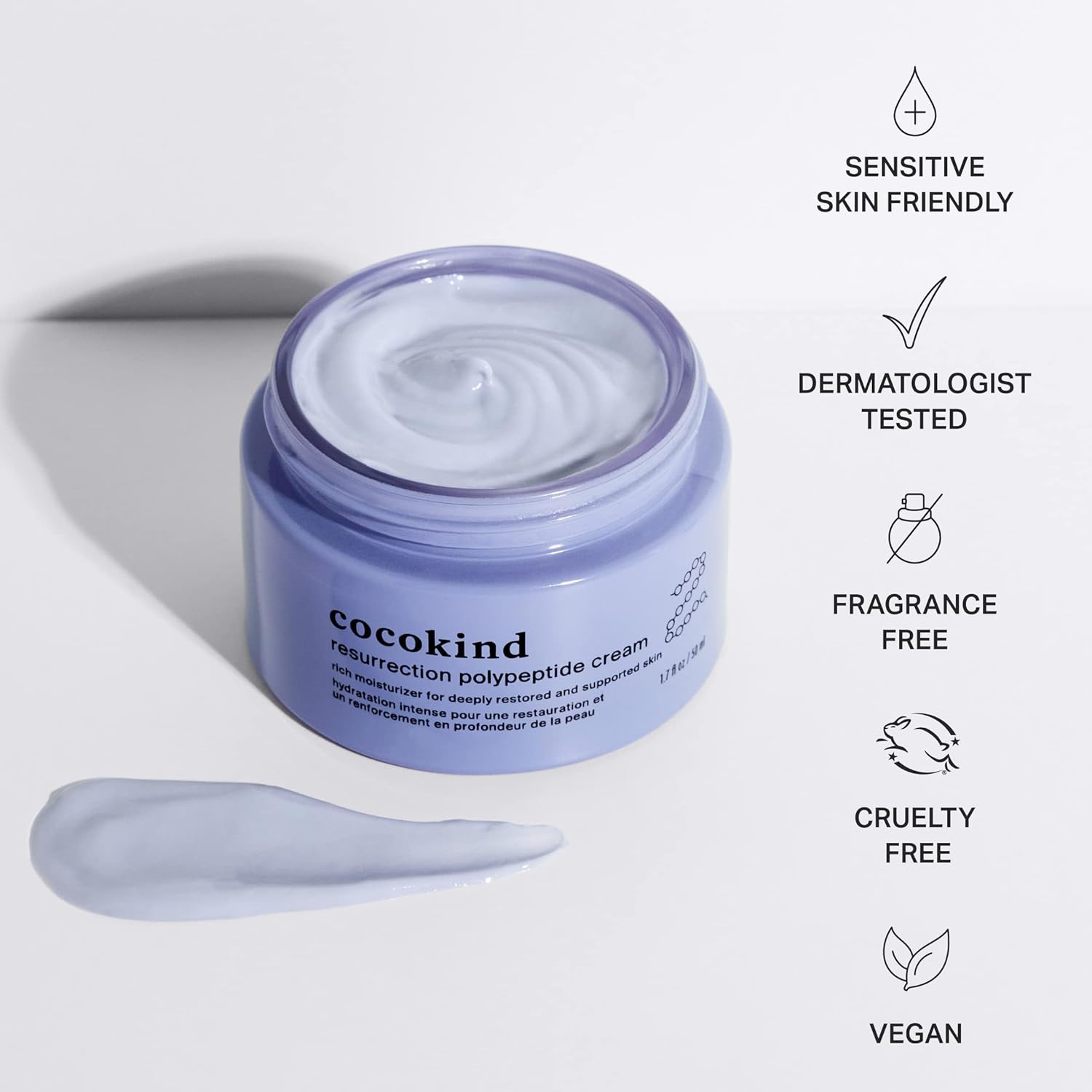 Cocokind Resurrection Polypeptide Cream, Hydrating Face Moisturizer with Anti Aging Skin Repair Cream for Dry Skin, 1.7 fl oz